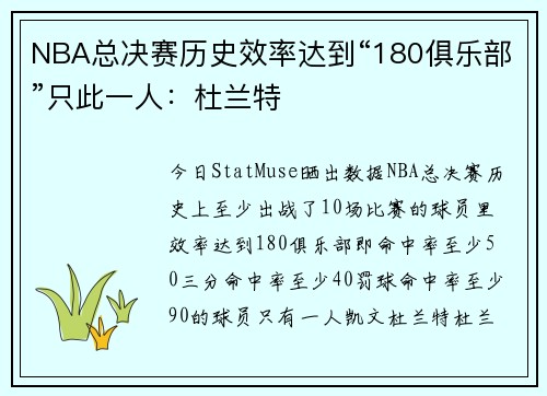 NBA总决赛历史效率达到“180俱乐部”只此一人：杜兰特