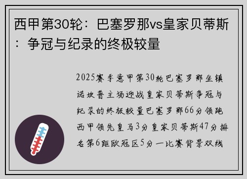 西甲第30轮：巴塞罗那vs皇家贝蒂斯：争冠与纪录的终极较量
